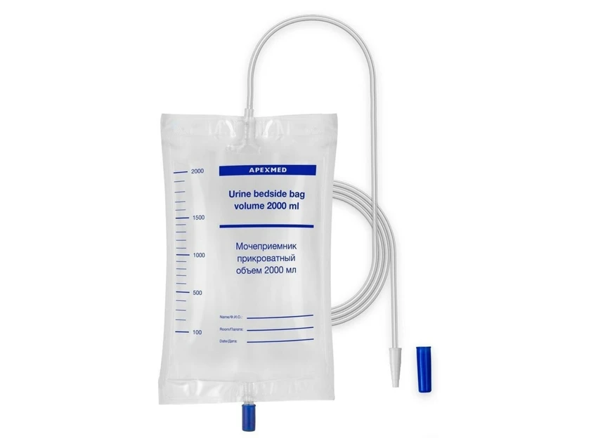 Мочеприемник прикроватный 2 л, трубка 90 см, Apexmed, прямой кран